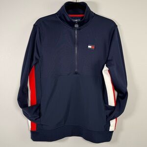 Tommy Hilfiger quarter-zip pullover nylon sweatshirt Men's Medium Navy Red White
